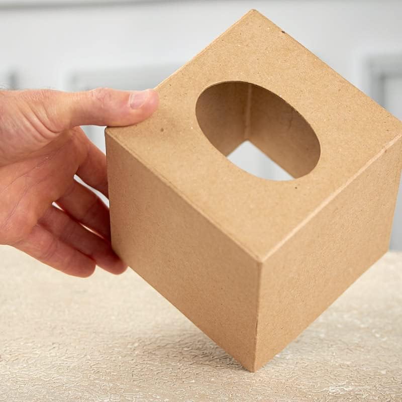 Factory Direct Craft Pack of 4 Paper Mache Tissue Box Covers - Premade Blank Cardboard Kraft Papier Mache Covers for Square Cube Facial Tissue - DIY, Paint, Decoupage, and Personalize (5" L x 5" W x 5-1/2" H) - Image 1